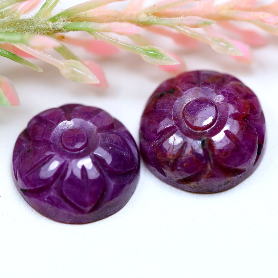 12.8x5MM 19.68Cts Natural Ruby Hand Carved Gemstone Pair, 883B: Ksmith Jewels Global Welcome to our auction house, today auction brought to you by Ksmith Jewels Global based in Penang, Malaysia specialize in all kinds of opal and color gemstone both in manufacturi