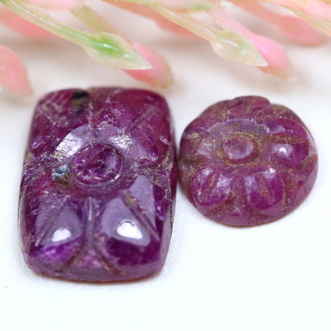 Ruby 7.30Cts Natural Ruby Hand Carved Gemstone Pair, 558MZ (1 of 2)