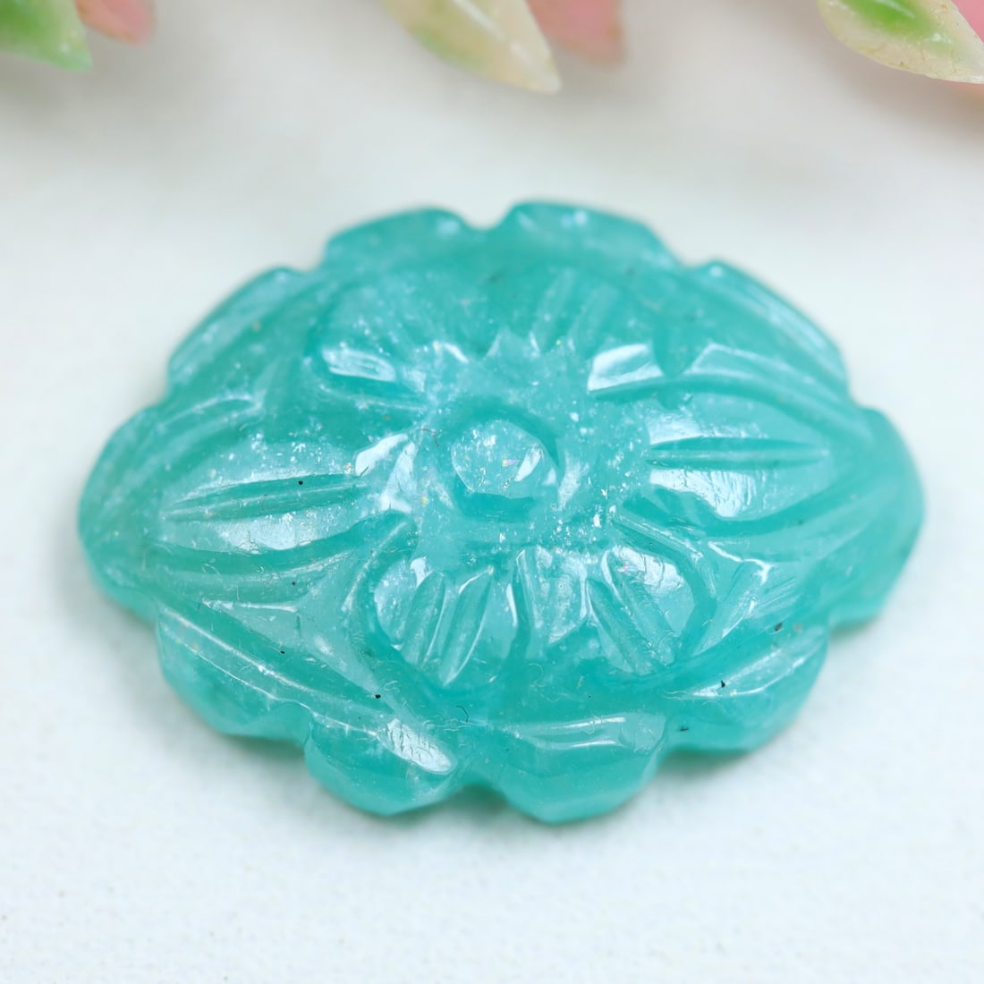 6.05Cts Natural Amazonite Hand Carved Gemstone, 868MZ: Ksmith Jewels Global Welcome to our auction house, today auction brought to you by Ksmith Jewels Global based in Penang, Malaysia specialize in all kinds of opal and color gemstone both in manufacturi