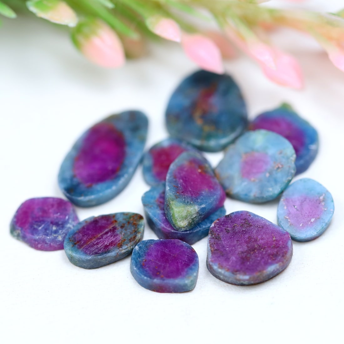 14.69Ct Group of Natural Bi-Color Ruby Slice Lot, 1245MZ: Ksmith Jewels Global Welcome to our auction house, today auction brought to you by Ksmith Jewels Global based in Penang, Malaysia specialize in all kinds of opal and color gemstone both in manufacturi