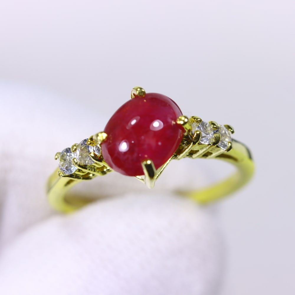 Ring US6.75 Ruby & Zircon - 925 Sterling Silver - Gold Plated , 44E (1 of 3)
