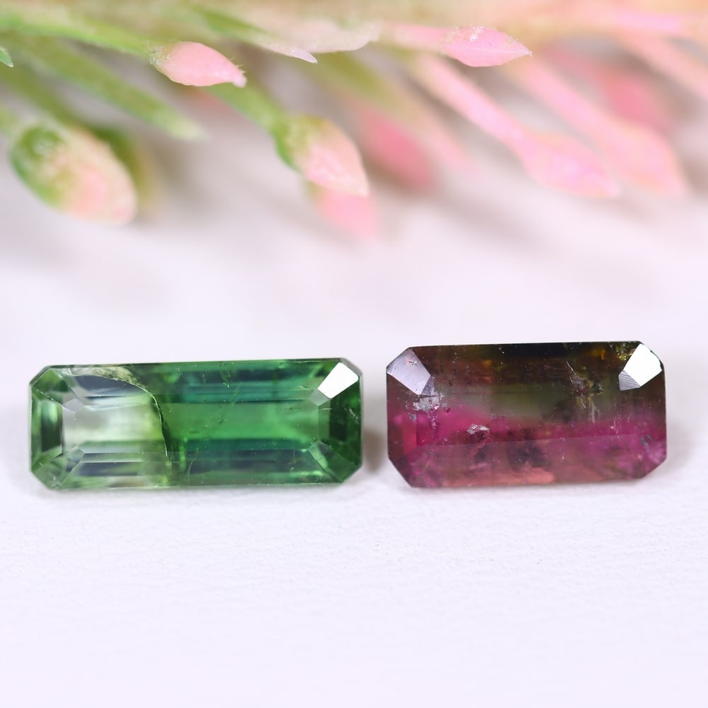 4.23cts Natural Watermelon Tourmaline Set - Bi-Colour Faceted Cut , 436E (1 of 2)