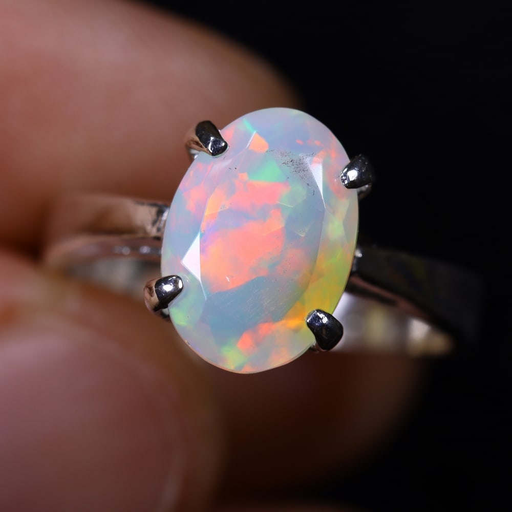 3.26g Natural Opal Stone Sterling Silver 925 Ring (Adjustable) , 1046E (1 of 6)