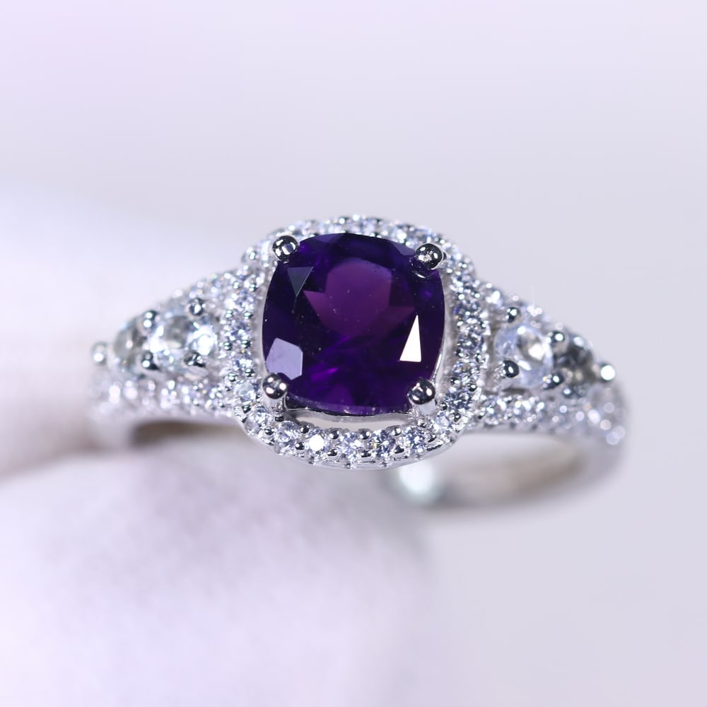 Ring US7.75 Amethyst & Zircon - 925 Sterling Silver, 972B (1 of 3)