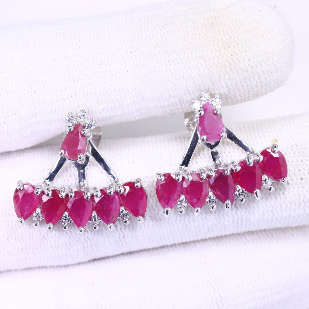 5.78g Ruby Earrings - 925 Sterling Silver , 121C: Ksmith Heritage Auctioneers