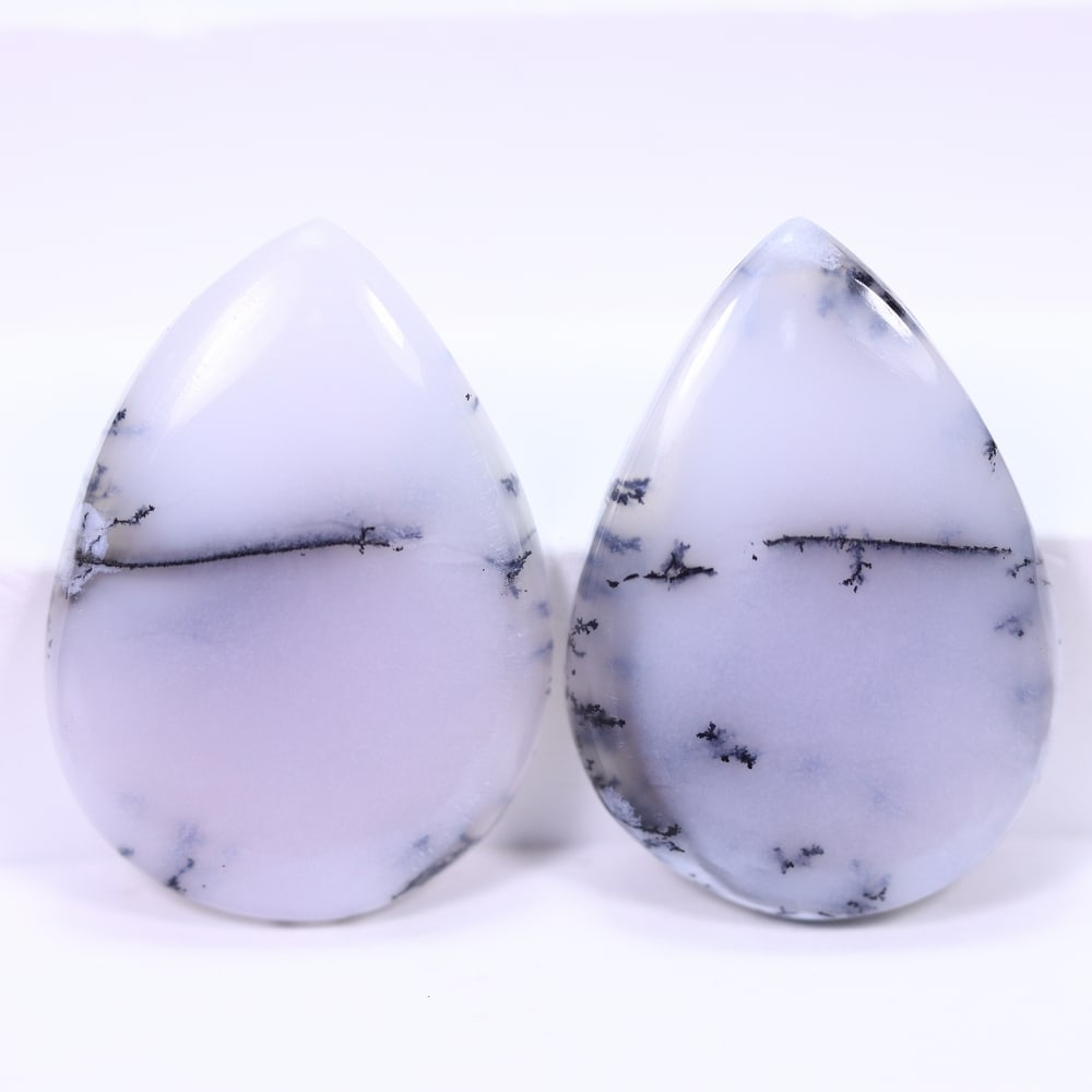 47.03Ct Dendrite Opal Pair - Cabochon Polished , 970B: Ksmith Heritage Auctioneers Subject: Natural Dendrite Opal Origin: India Dimension: 29.6x21.2x4.7 mm Treatment: No Treatment Type: Cabochon, Polished