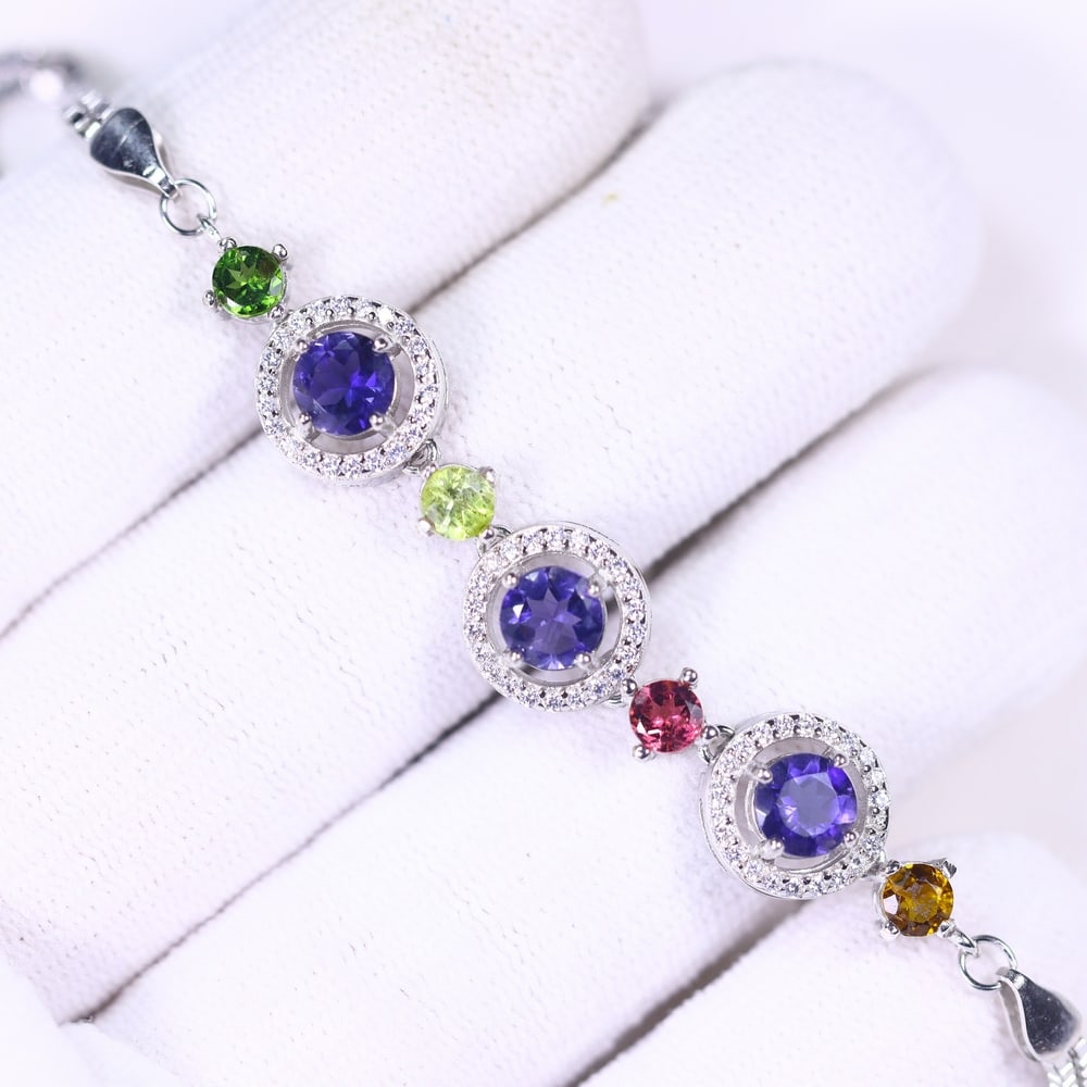 Bracelet 7inches Iolite & Tourmaline - 925 Sterling Silver, 946B (1 of 3)