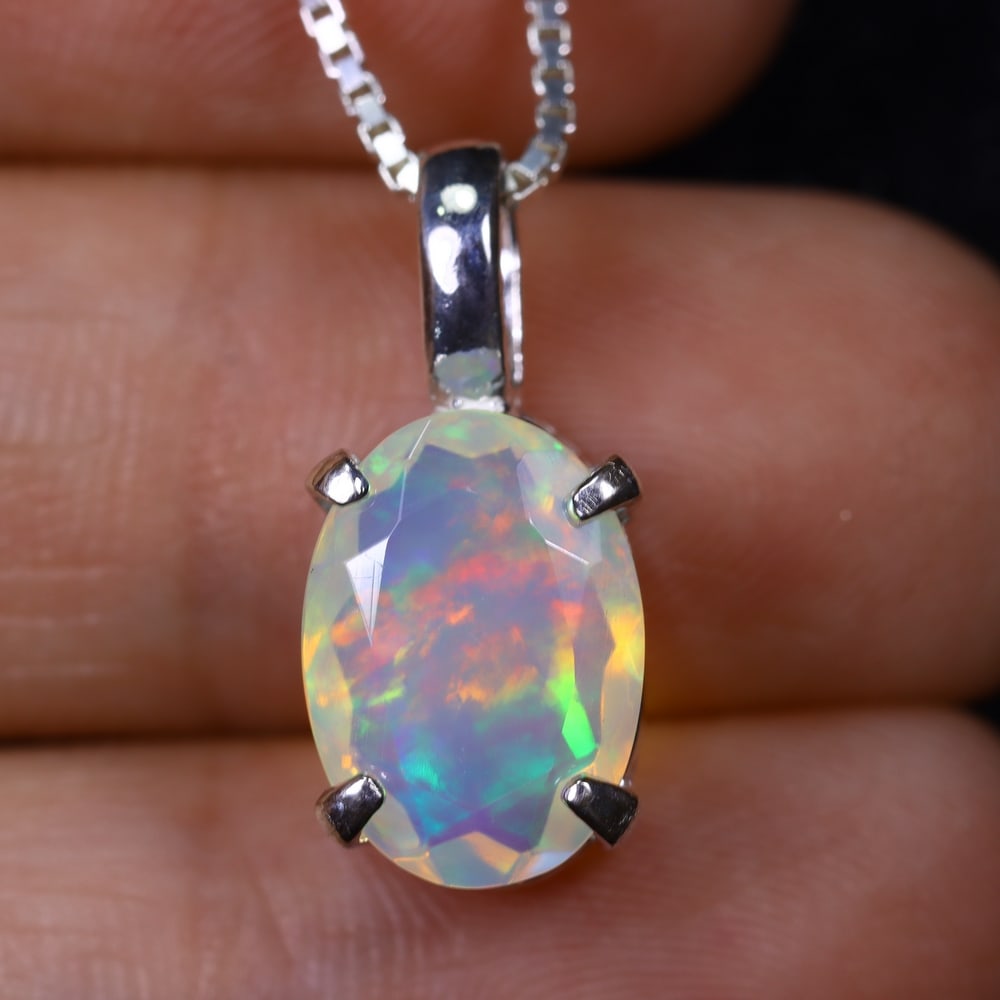 1.68g Natural Opal Stone Sterling Silver 925 Necklace (Pendant with Chain) , 697E (1 of 6)