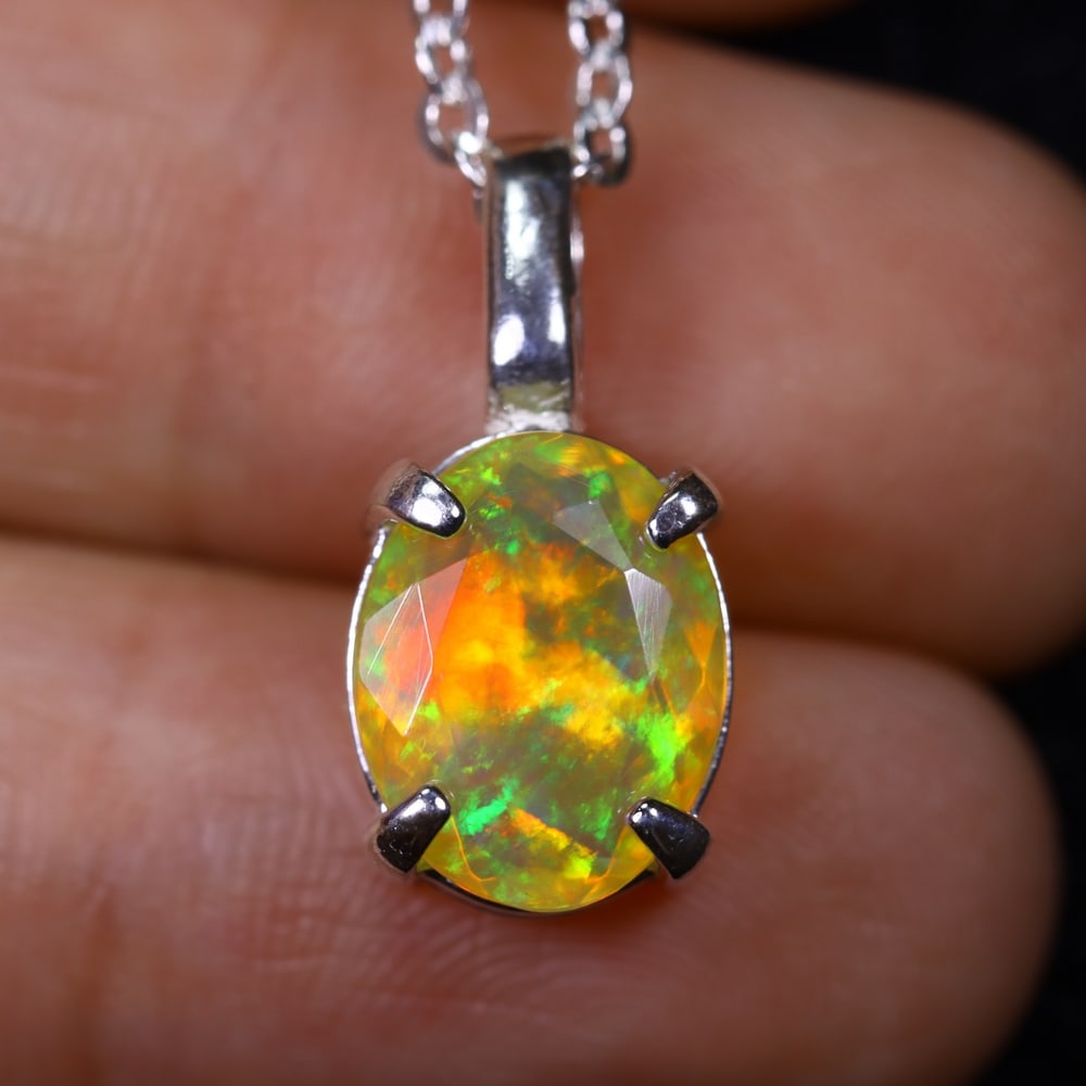 1.72g Natural Opal Stone Sterling Silver 925 Necklace (Pendant with Chain) , 339E (1 of 5)
