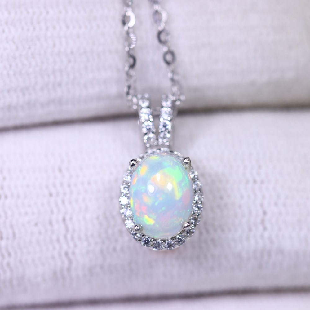 18inches Necklace Fire Opal & Simulated CZ - 925 Sterling Silver , 780E (1 of 4)