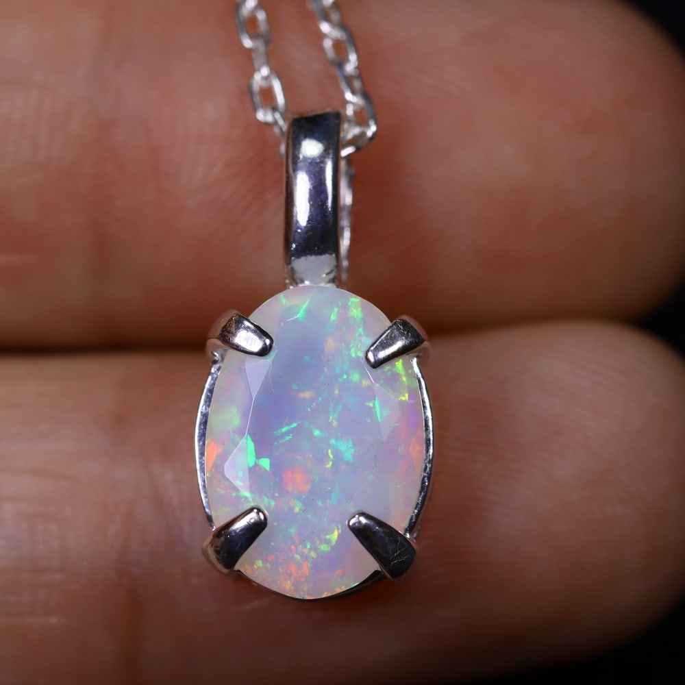 1.58g Natural Opal Stone Sterling Silver 925 Necklace (Pendant with Chain) , 29E (1 of 5)