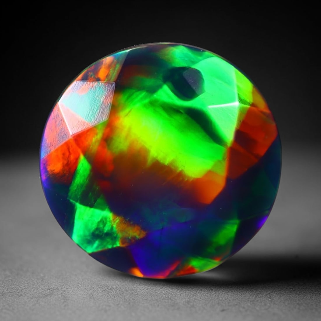 *5.57Ct Smoked Faceted Welo Opal Polished - Ethiopian Opal , 285C: Ksmith Heritage Auctioneers Subject: Natural Ethiopian Welo Opal Origin: Ethiopia Carat Weight: 5.57Ct Dimension: 13.8x13.5x6.6 mm Treatment: Smoked Type: Faceted, Polishe