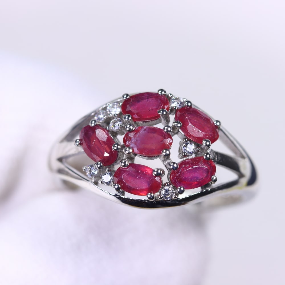 Ring US9 Ruby & Zircon - 925 Sterling Silver , 752E (1 of 3)