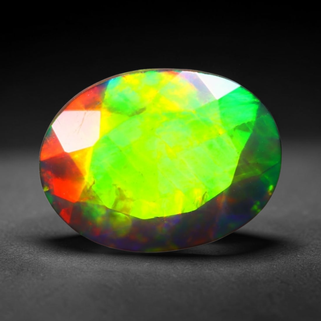 *2.25Ct Welo Black Opal Polished - Ethiopian Opal - Oval Faceted , 187E: Ksmith Heritage Auctioneers Subject: Natural Ethiopian Welo Black Opal Origin: Ethiopia Carat Weight: 2.25Ct Dimension: 11.4 x 8.6 x 5.2 mm Treatment: Smoked Shape: Oval