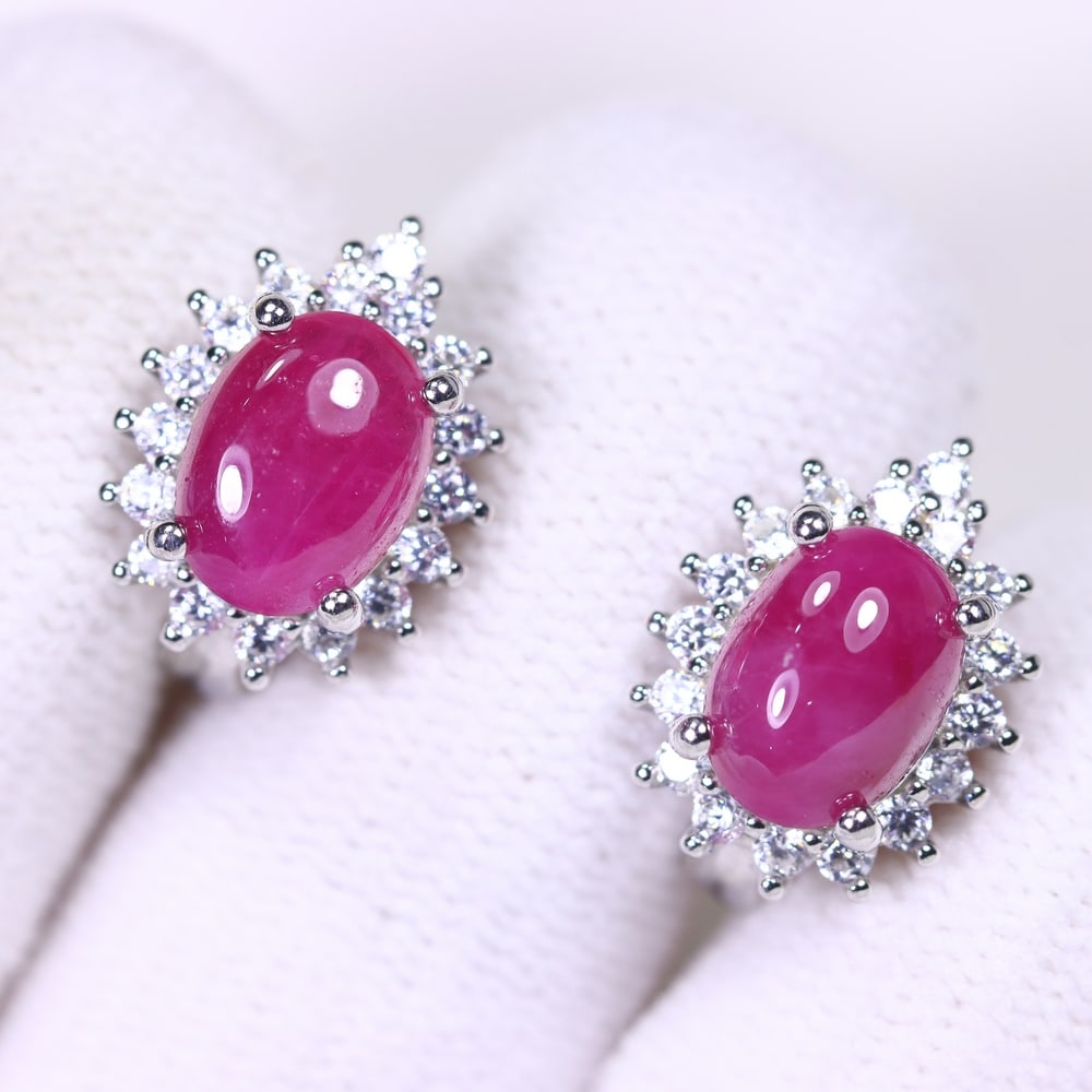 Ruby & Zircon Earring - 925 Sterling Silver - Plated 14k White Gold , 896E: Ksmith Heritage Auctioneers Subject: Natural Ruby & Zircon Origin: Thailand Carat Weight: 23.26ct Dimension: Ruby 6.2x8.3mm Type: Earring