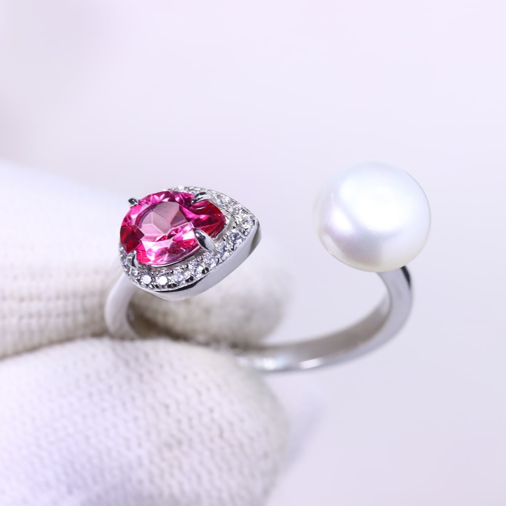 3.11g Topaz & Pearl Ring - 925 Sterling Silver - Free Size , 107C (1 of 3)