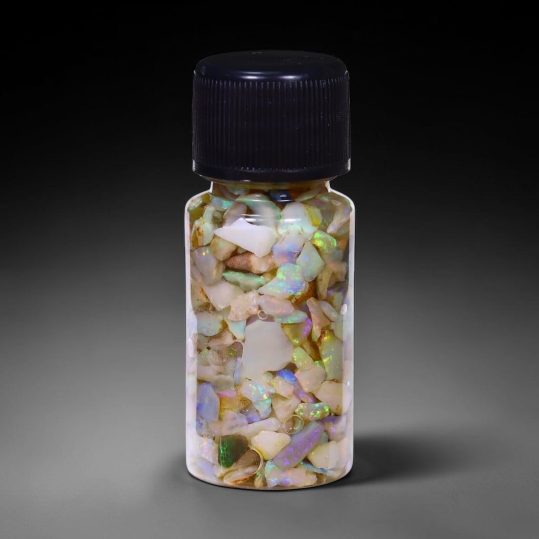 Australian Lightning Ridge Crystal Black Opal Rough Chip Jar (Good For Display), 439B: Ksmith Heritage Auctioneers Subject: Natural Australian Opal Origin: Australia Quantity: 1 Jar as photo