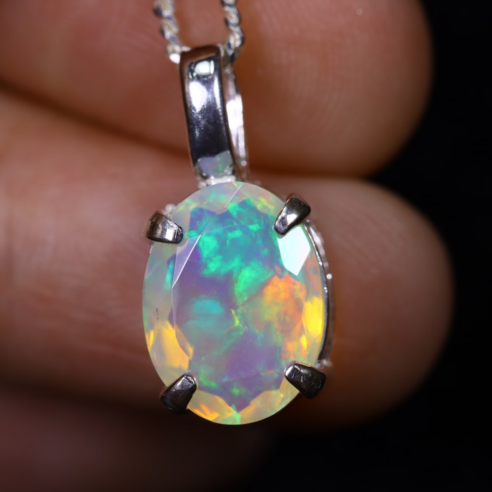 1.70g Natural Opal Stone Sterling Silver 925 Necklace (Pendant with Chain) , 794E (1 of 5)