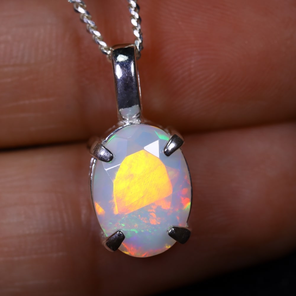 1.67g Natural Opal Stone Sterling Silver 925 Necklace (Pendant with Chain) , 988E (1 of 5)