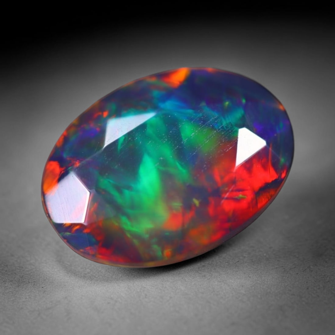 1.72Ct Welo Black Faceted Opal Polished - Ethiopian Opal , 82E: Ksmith Heritage Auctioneers Subject: Natural Ethiopian Welo Black Opal Origin: Ethiopia Carat Weight: 1.72Ct Dimension: 10.7x7.8x5.1 mm Treatment: Smoked Type: Faceted, Po