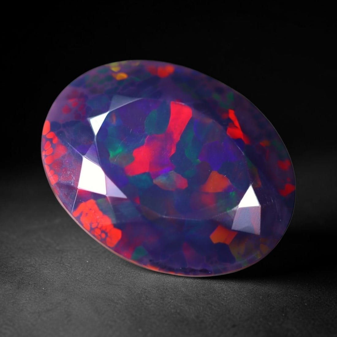 *18.21Ct Smoked Faceted Welo Opal Polished - Ethiopian Opal , 280C: Ksmith Heritage Auctioneers Subject: Natural Ethiopian Welo Opal Origin: Ethiopia Carat Weight: 18.21Ct Dimension: 24.7x19.4x10.4 mm Treatment: Smoked Type: Faceted, Polis