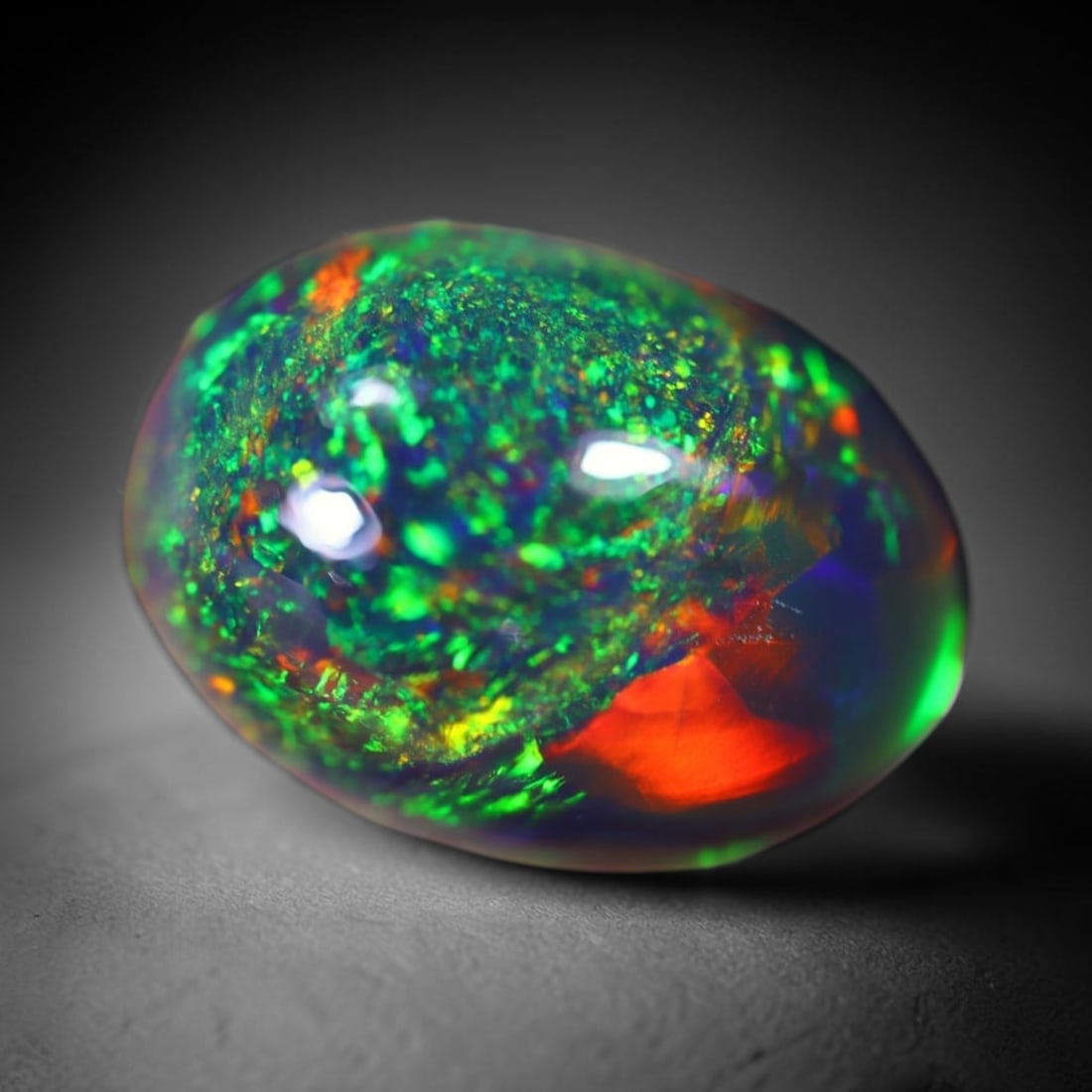 *2.71Ct Welo Black Opal Polished - Ethiopian Opal , 1209E: Ksmith Heritage Auctioneers Subject: Natural Ethiopian Welo Black Opal Origin: Ethiopia Carat Weight: 2.71Ct Dimension: 11.7x8.6x5.4 mm Treatment: Smoked Type: Cabochon, P