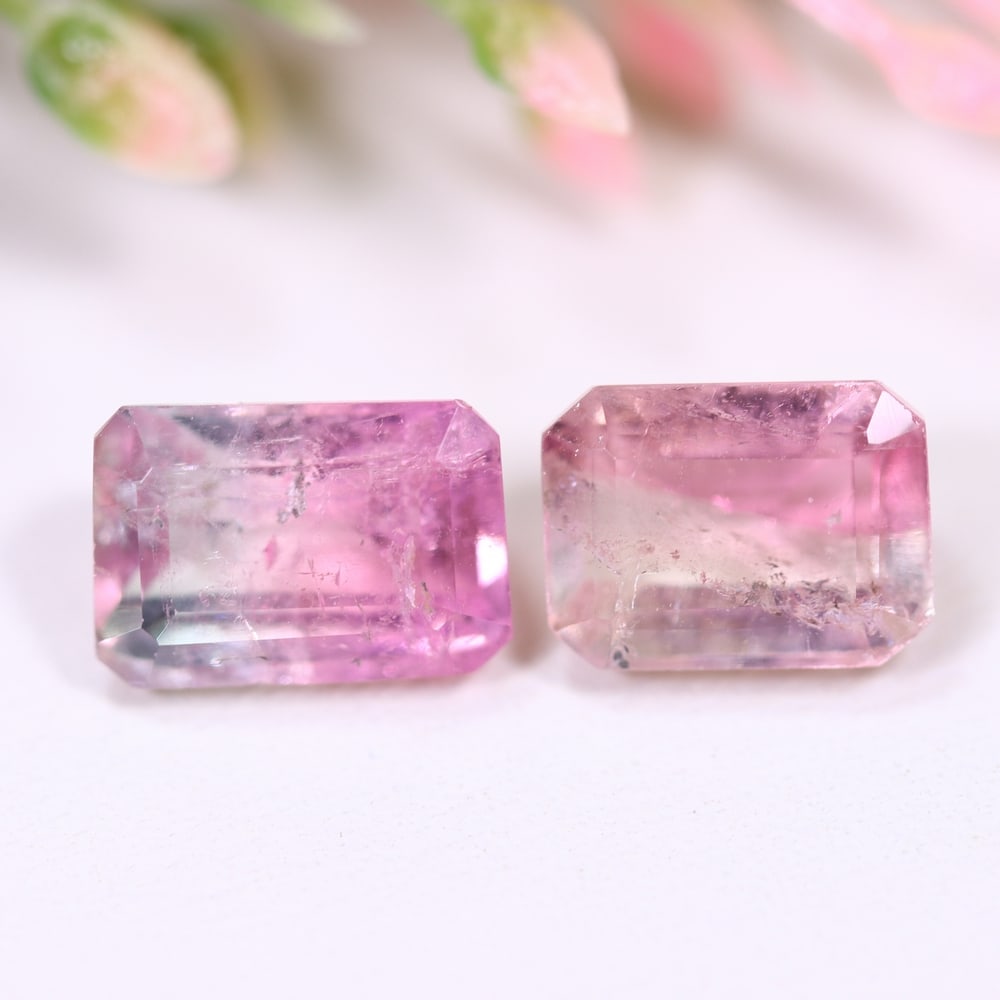 5.56cts Natural Watermelon Tourmaline Set - Bi-Colour Faceted Cut , 921E (1 of 2)