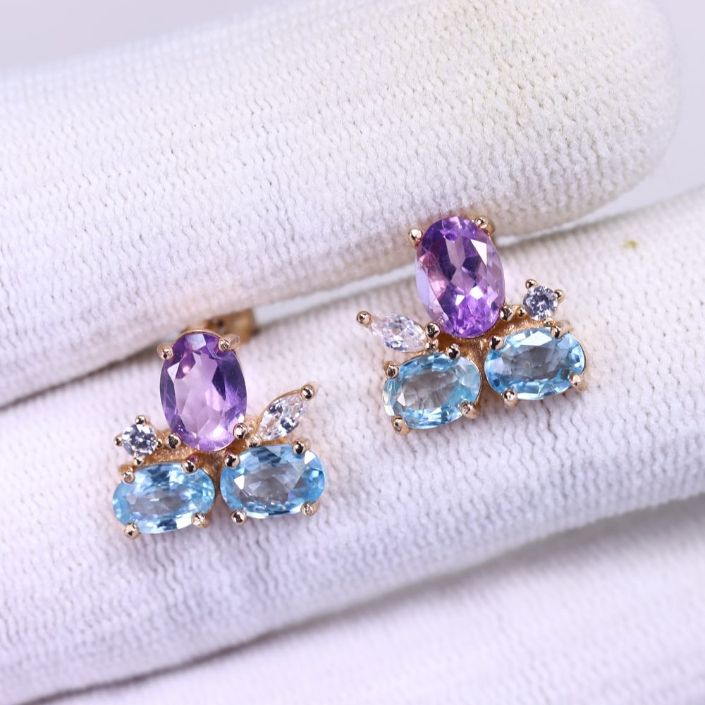 2.75g Amethyst & Topaz Earrings - 925 Sterling Silver , 108C: Ksmith Heritage Auctioneers