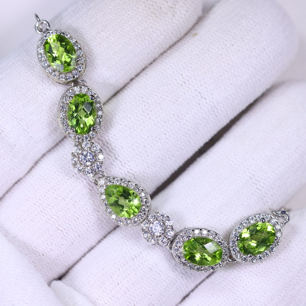 Bracelet 8inches Peridot & Zircon - 925 Sterling Silver , 596E (1 of 3)