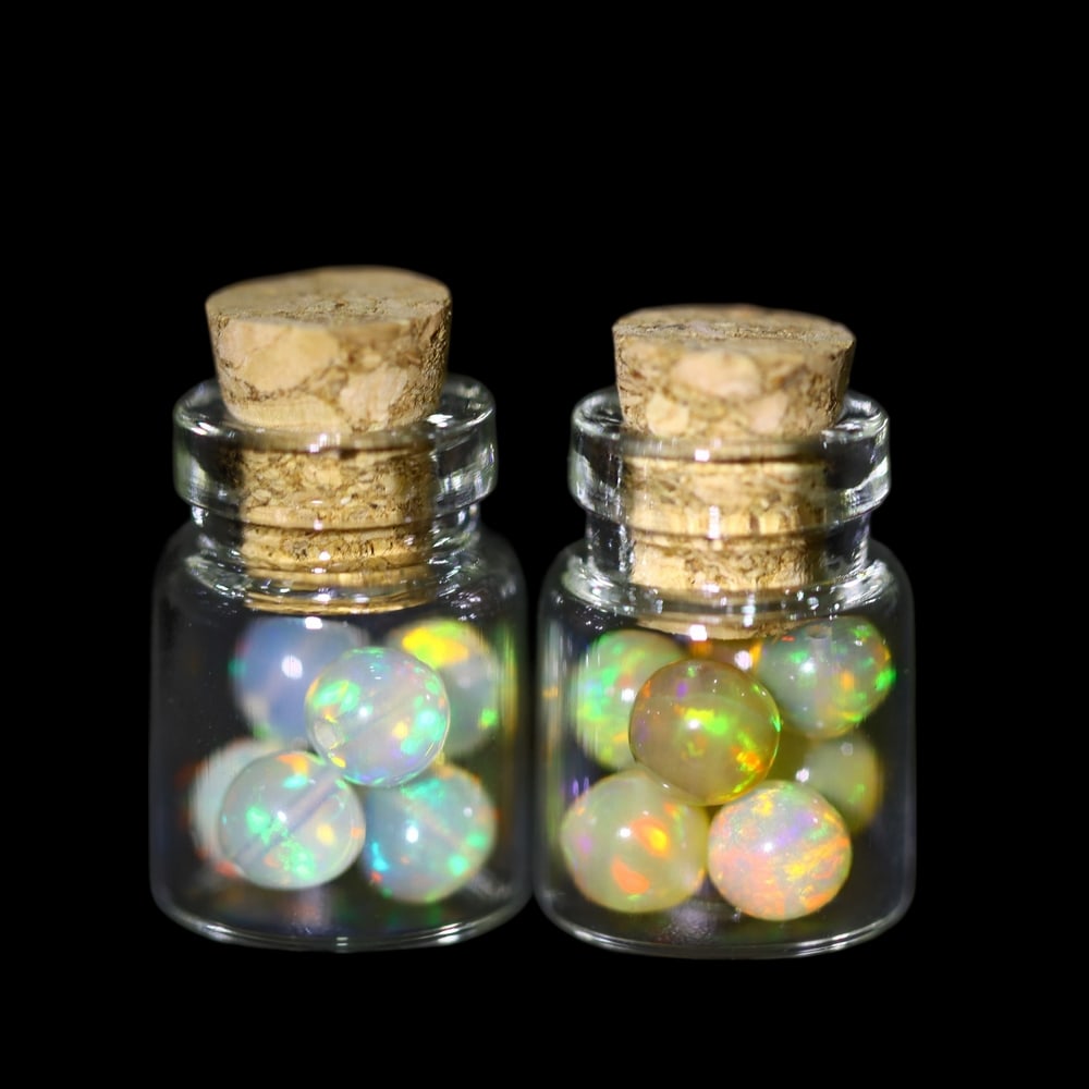 Twin Pack - 4.5mm Ethiopian Opal Ball in Display Jar - Bottle Size 1.5cm , 77C (1 of 2)