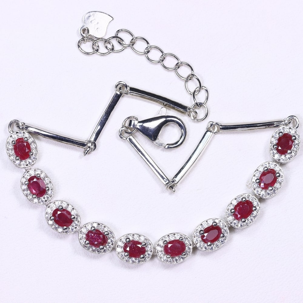 Ruby & Simulated CZ Bracelet- 925 Sterling Silver - Plated 14k White Gold , 299E (1 of 3)