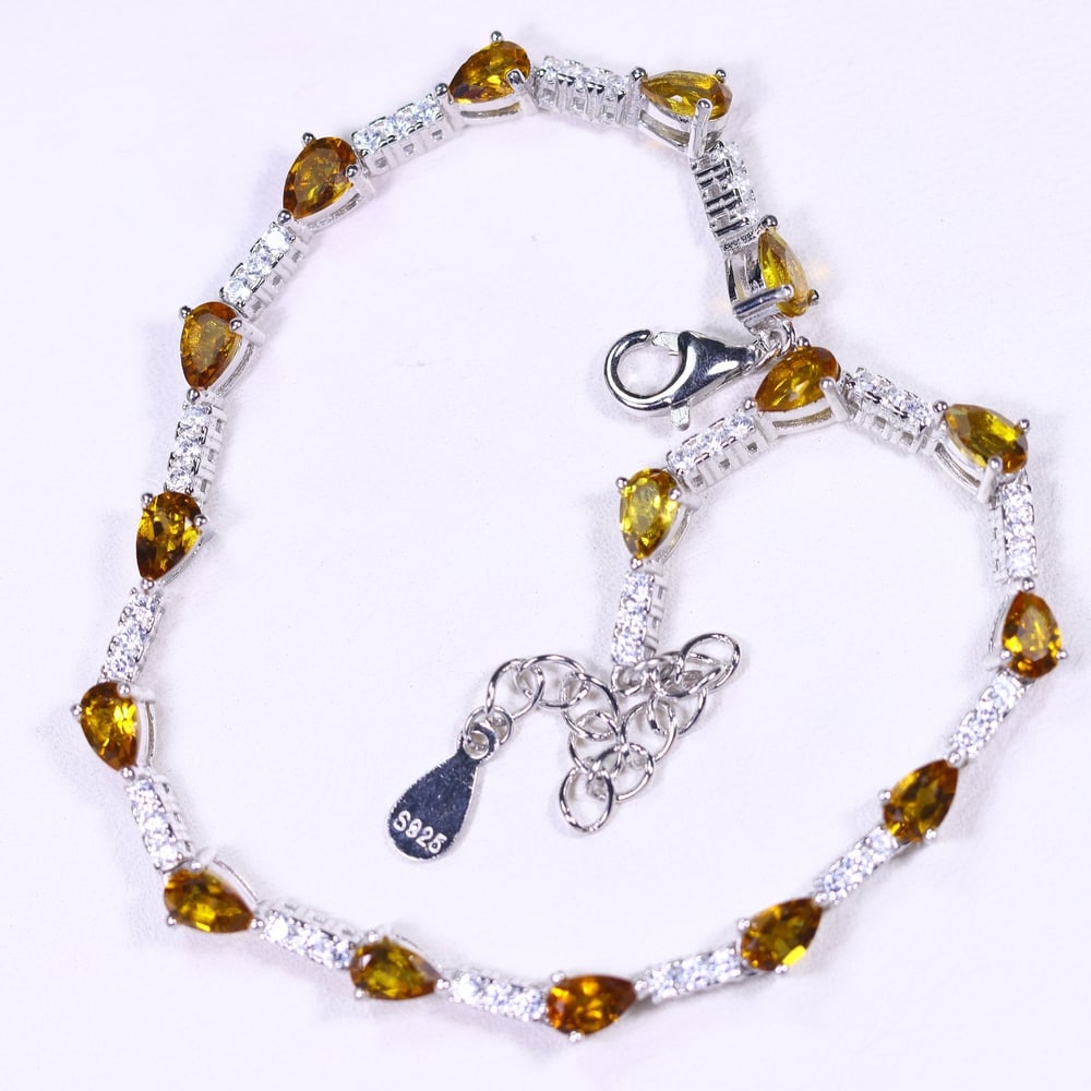 Bracelet 7inches Citrine & Simulated CZ - 925 Sterling Silver , 895E (1 of 2)
