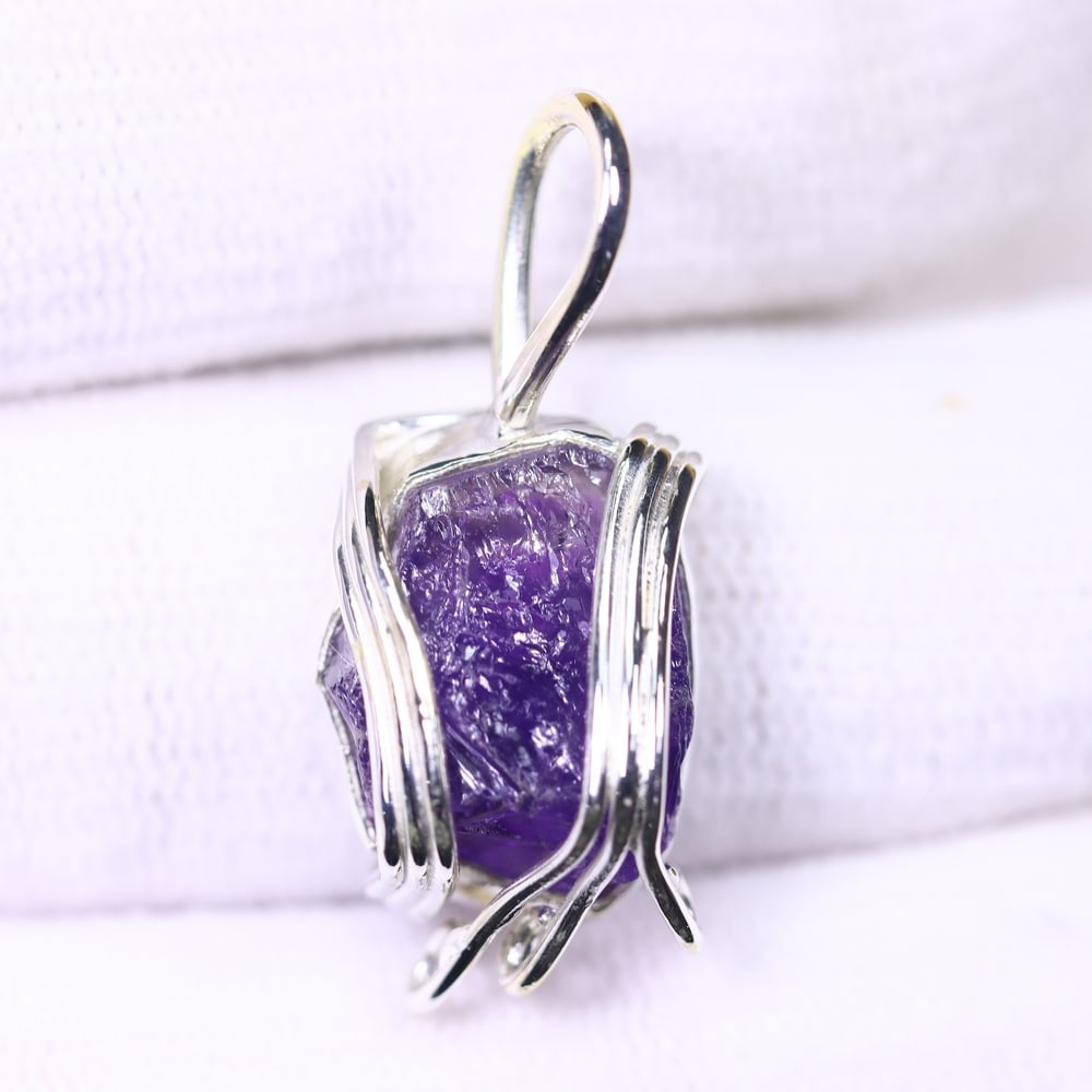 3.94g Crystal Rock Wire Wrap Pendant - 925 Silver , 855E (1 of 2)