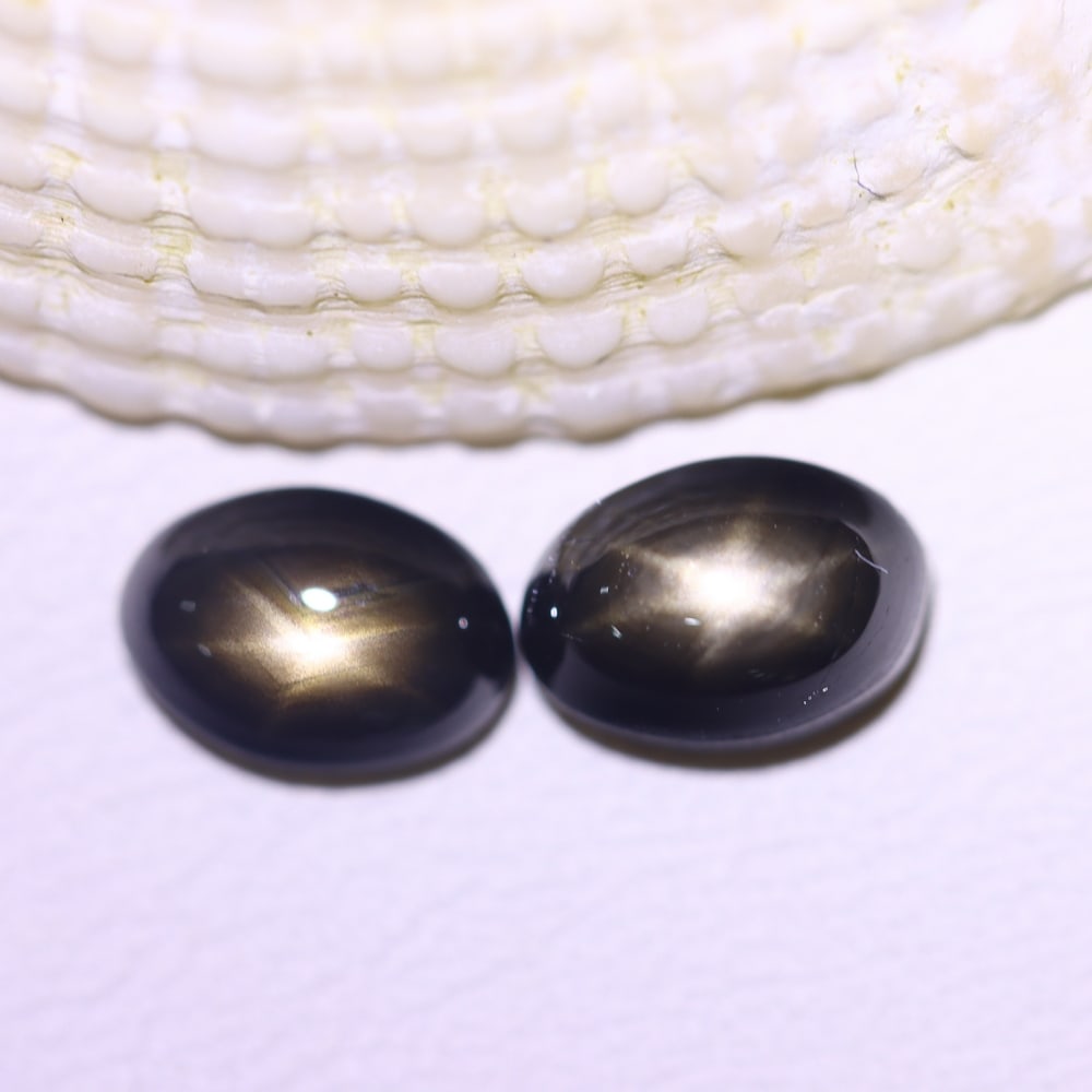 2.86cts 6 Rays Black Star Sapphire Pair , 568E (1 of 2)