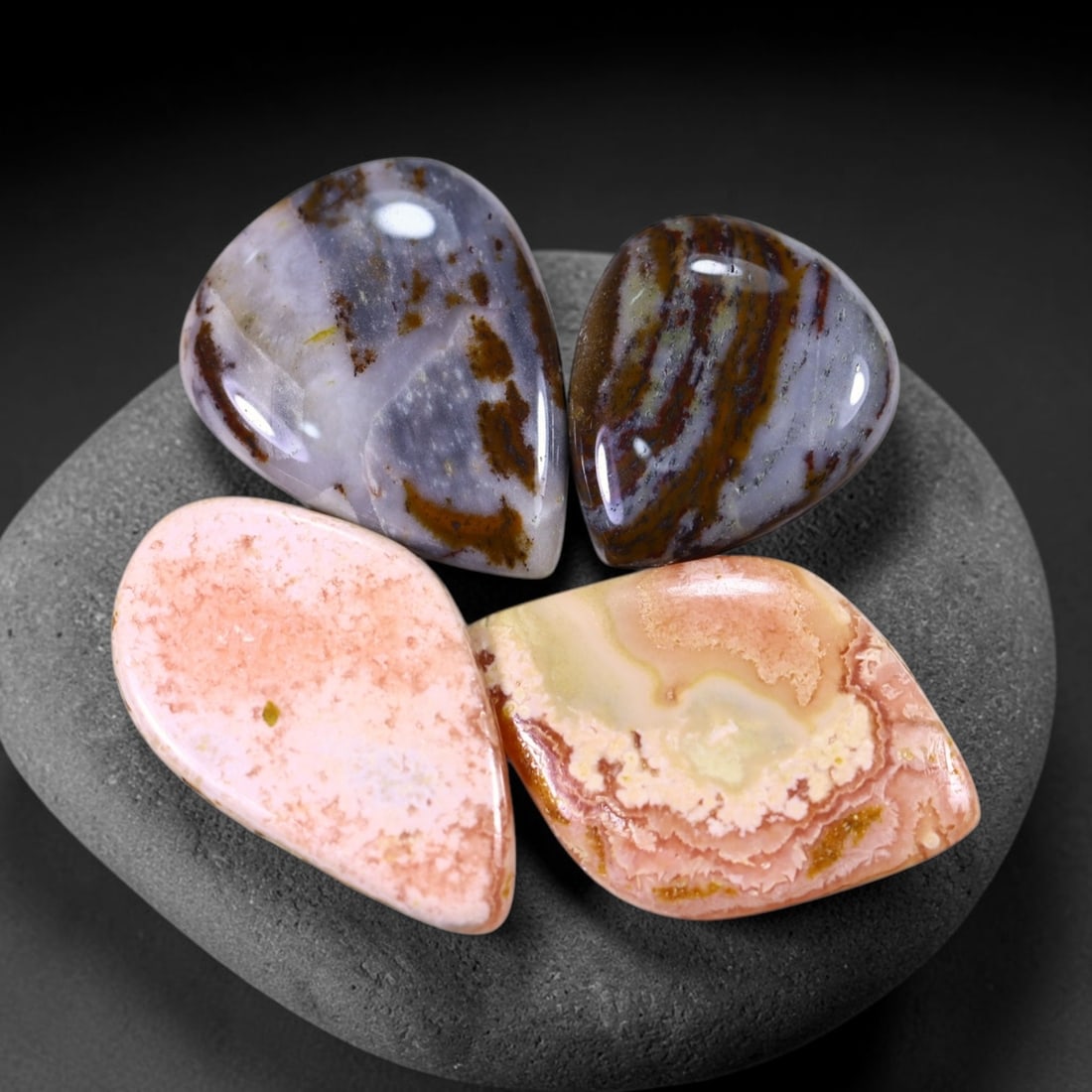 100Ct Multi Agate Cabochon Set - Polished - 29x23 mm Approx, 921B: Ksmith Heritage Auctioneers Subject: Natural Agate Treatment: Natural Untreated Type: Cabochon, Polished