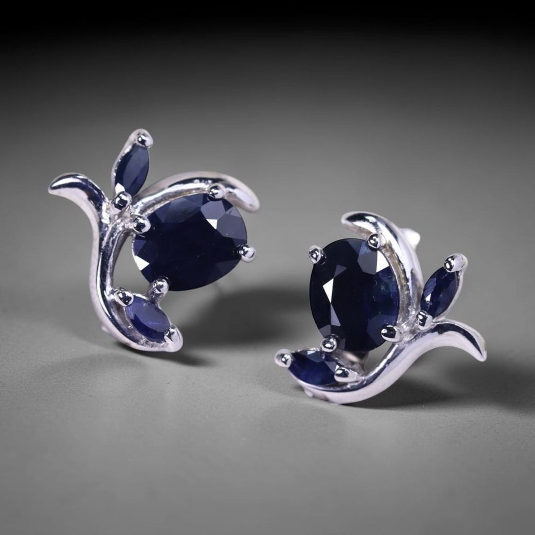 6.97g Blue Sapphire Earrings - 925 Sterling Silver , 105C: Ksmith Heritage Auctioneers