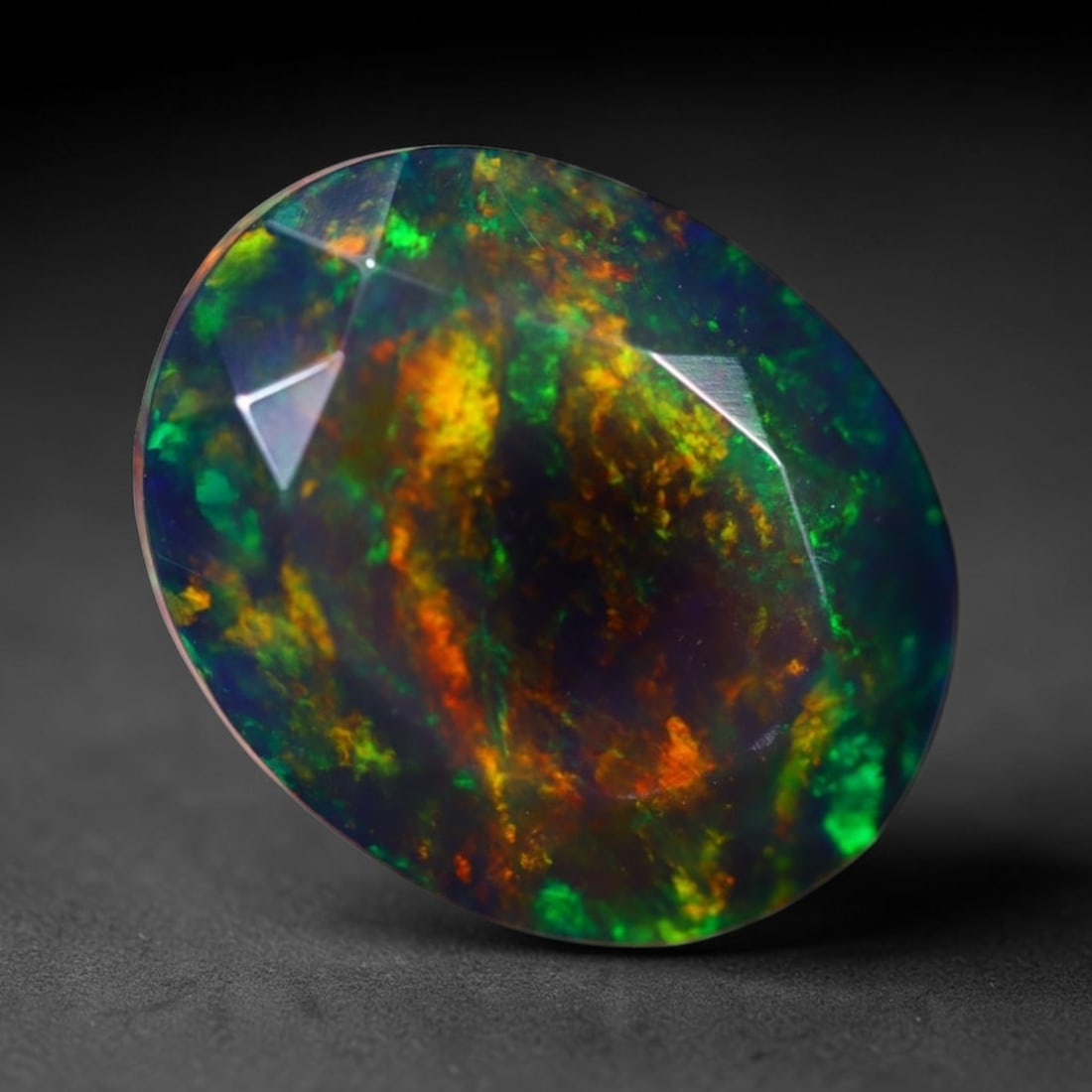 *6.14Ct Smoked Faceted Welo Opal Polished - Ethiopian Opal , 273C: Ksmith Heritage Auctioneers Subject: Natural Ethiopian Welo Opal Origin: Ethiopia Carat Weight: 6.14Ct Dimension: 14.7x11.8x8.4 mm Treatment: Smoked Type: Faceted, Polishe