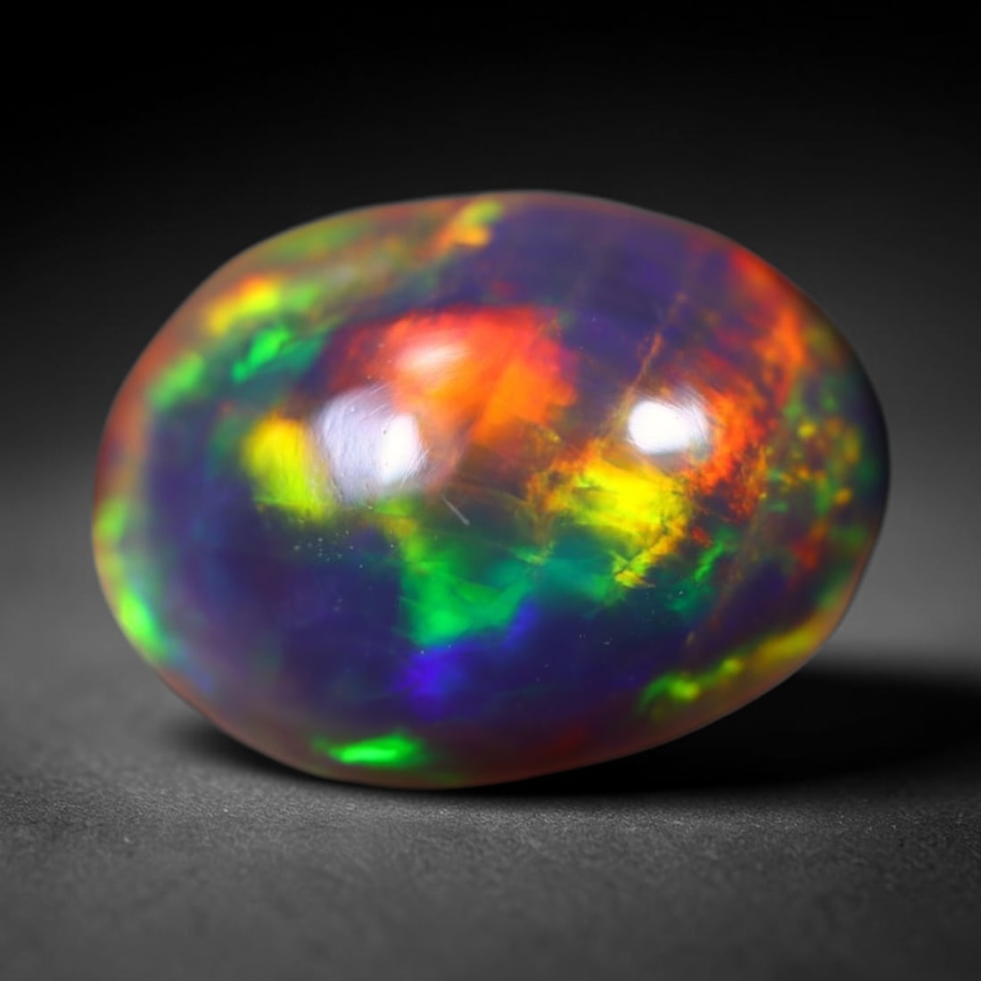 *1.64Ct Welo Black Opal Polished - Ethiopian Opal , 533E: Ksmith Heritage Auctioneers Subject: Natural Ethiopian Welo Black Opal Origin: Ethiopia Carat Weight: 1.64Ct Dimension: 10x7.4x4.4 mm Treatment: Smoked Type: Cabochon, Pol