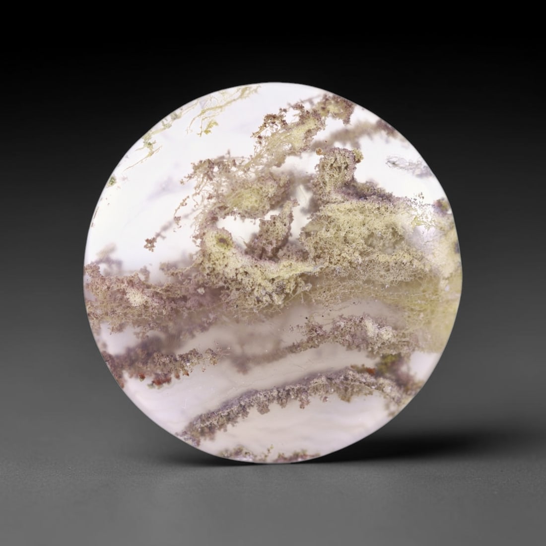 39.25Ct Moss Agate Cabochon - Polished - 32x32mm Approx , 1187E: Ksmith Heritage Auctioneers Subject: Natural Agate Treatment: Natural Untreated Type: Cabochon, Polished