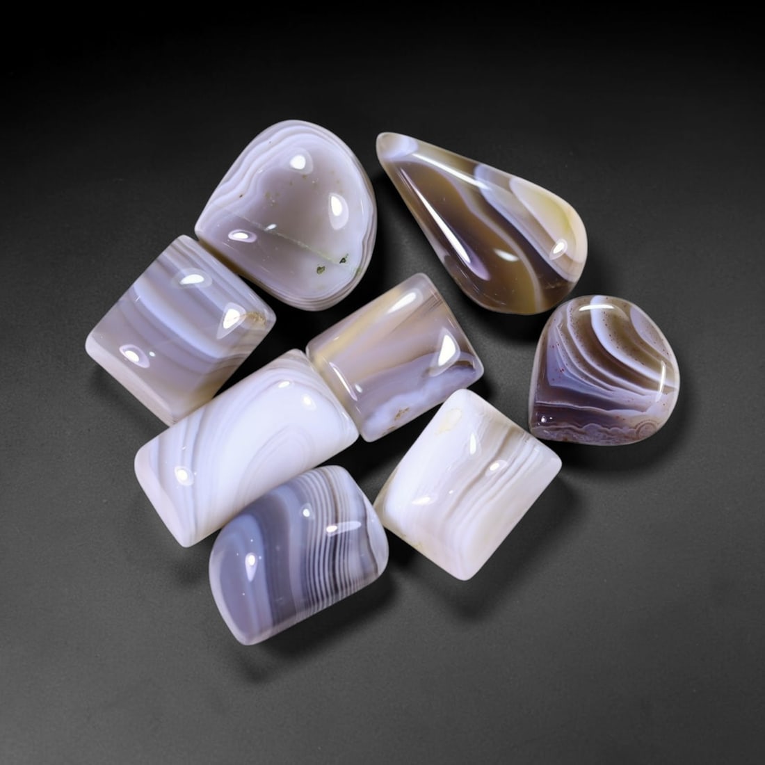 111Ct Multi Agate Cabochon Set - Polished - 19x10 mm Approx, 1201B: Ksmith Heritage Auctioneers Subject: Natural Agate Treatment: Natural Untreated Type: Cabochon, Polished