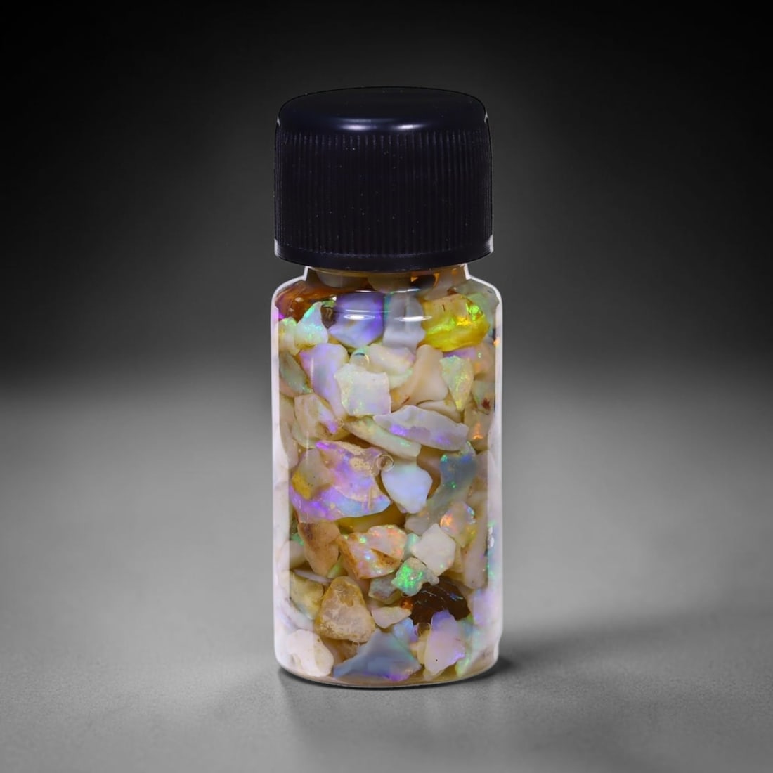 Australian Lightning Ridge Crystal Black Opal Rough Chip Jar (Good For Display), 671B: Ksmith Heritage Auctioneers Subject: Natural Australian Opal Origin: Australia Quantity: 1 Jar as photo