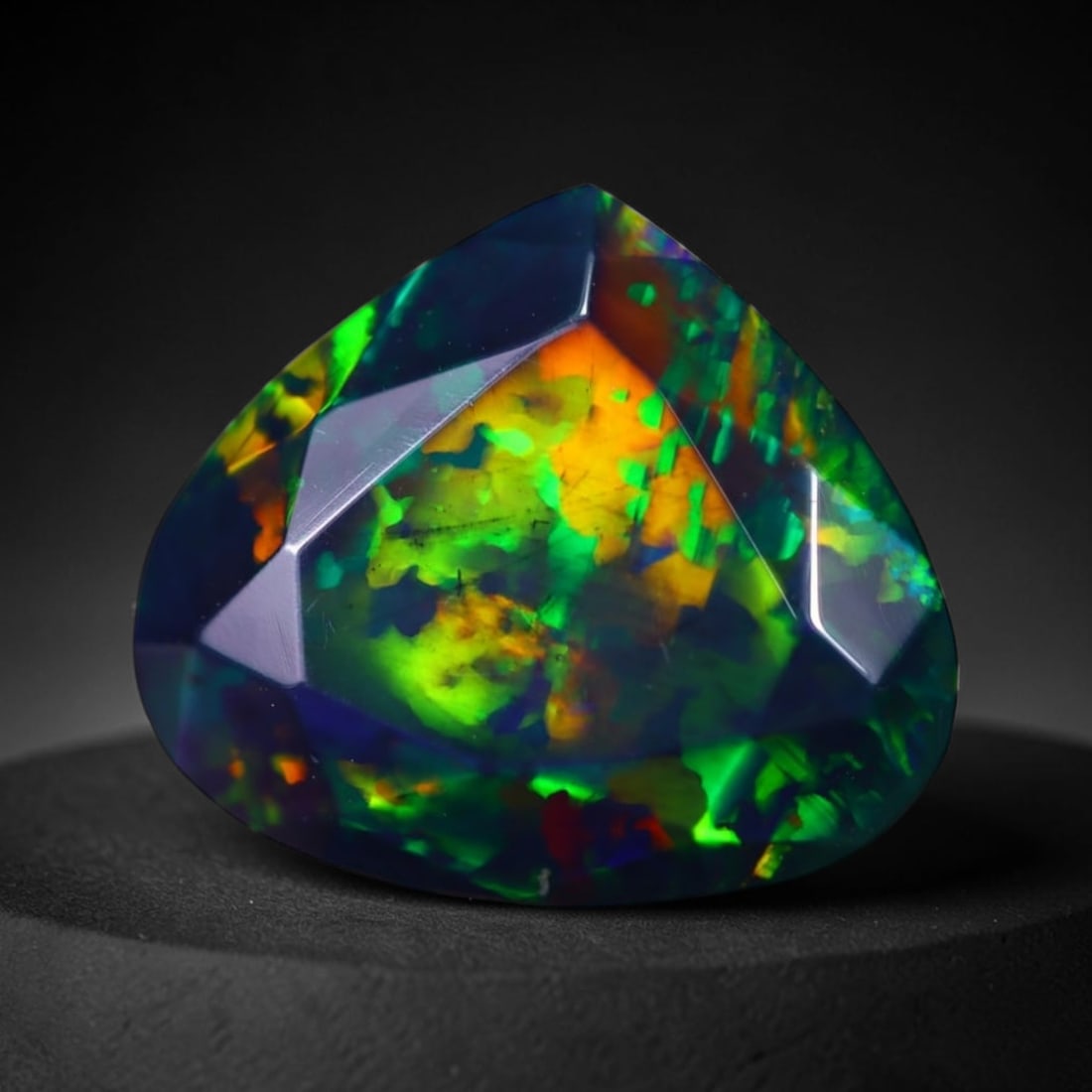 *5.39Ct Smoked Faceted Welo Opal Polished - Ethiopian Opal , 274C: Ksmith Heritage Auctioneers Subject: Natural Ethiopian Welo Opal Origin: Ethiopia Carat Weight: 5.39Ct Dimension: 14.3x12.5x8.6 mm Treatment: Smoked Type: Faceted, Polishe