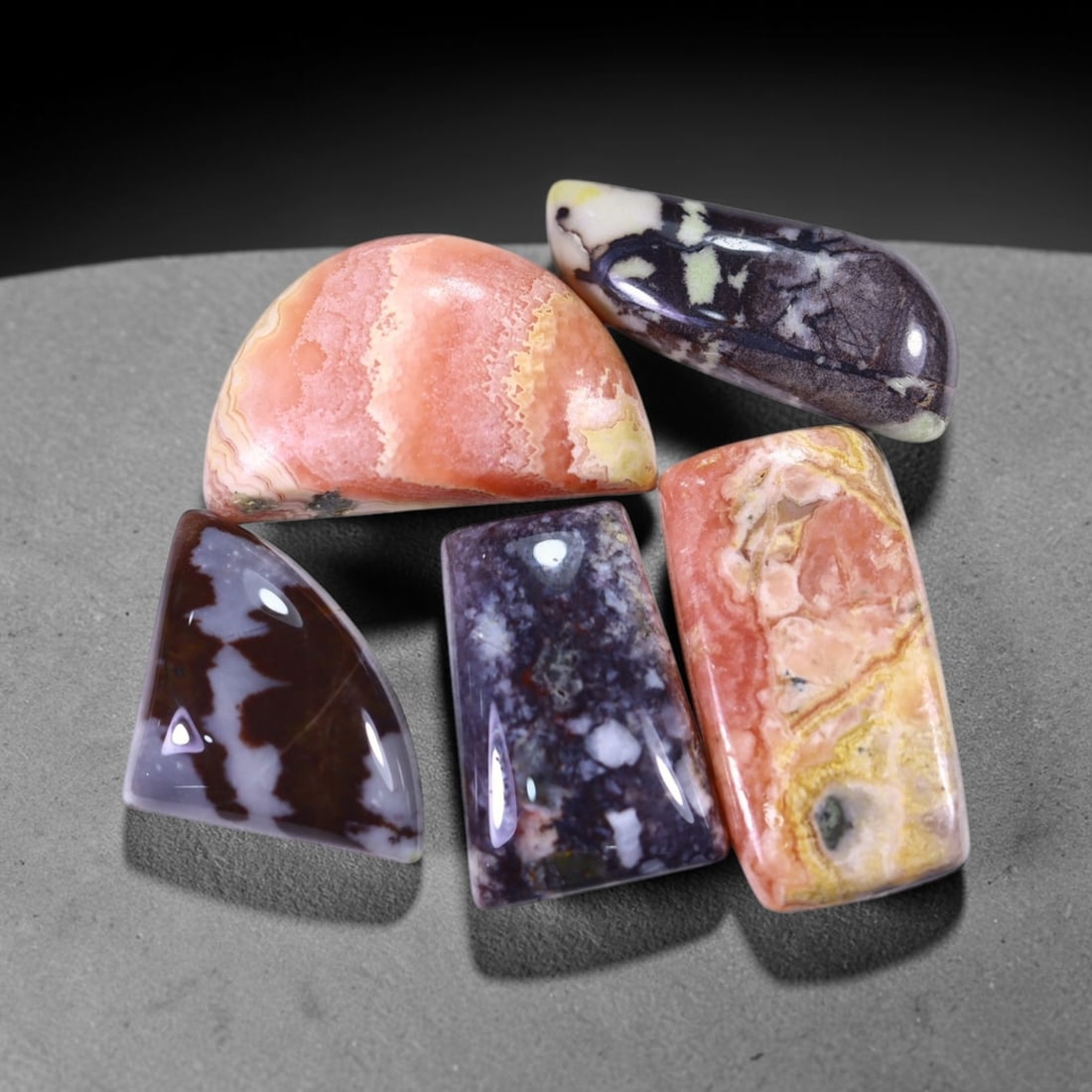 123Ct Multi Agate Cabochon Set - Polished - 29x15 mm Approx, 1021B: Ksmith Heritage Auctioneers Subject: Natural Agate Treatment: Natural Untreated Type: Cabochon, Polished