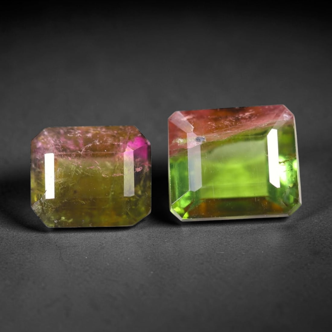 5.54cts Natural Watermelon Tourmaline Set - Bi-Colour Faceted Cut , 534E: Ksmith Heritage Auctioneers Subject: Natural Tourmaline Origin: Africa Carat Weight: 5.54 cts Dimension: 8.2x6.9x4.7 mm Type: Faceted, Polished