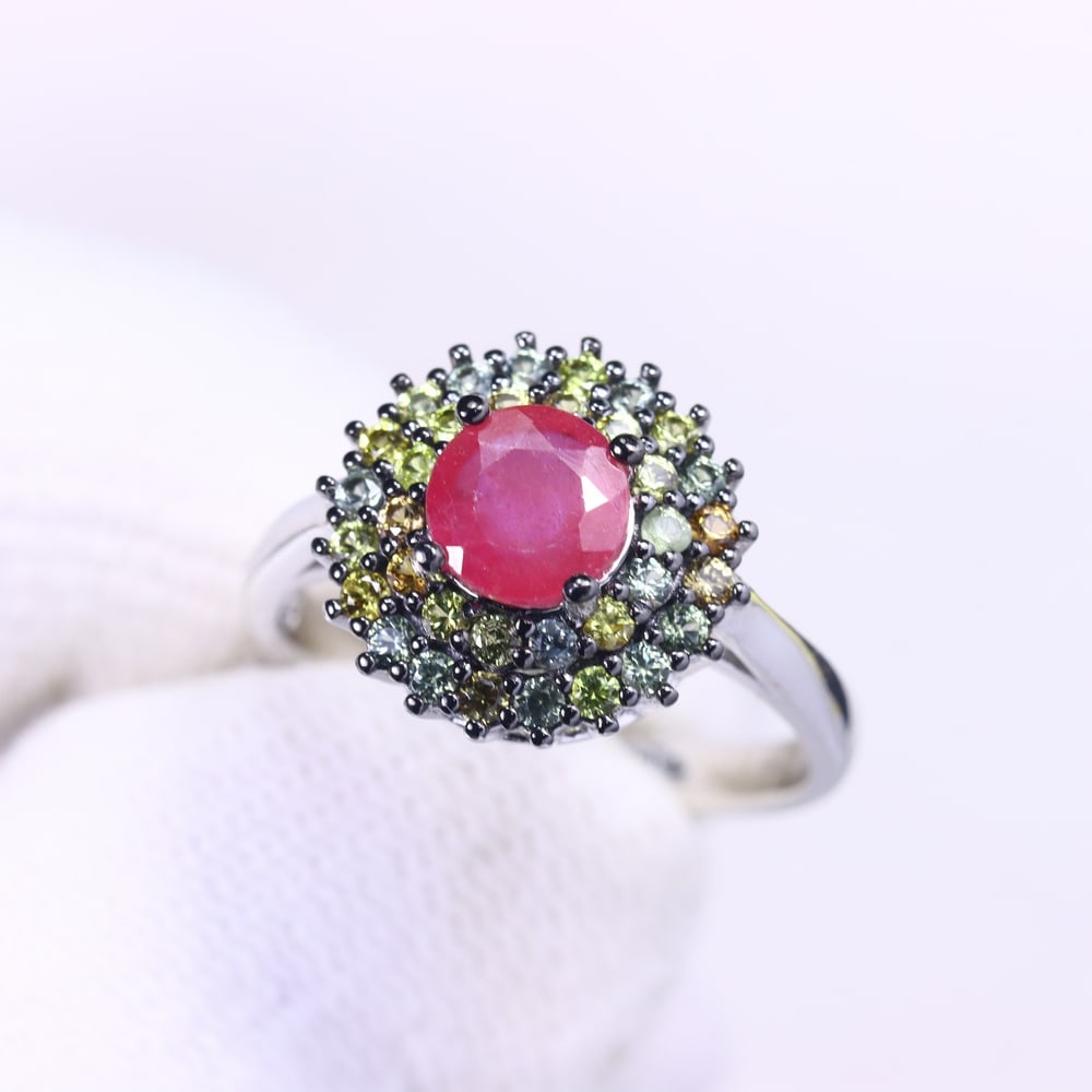 3.89g Ruby & Multi Stone Ring - 925 Sterling Silver - Size US 6.5 , 124C: Ksmith Heritage Auctioneers