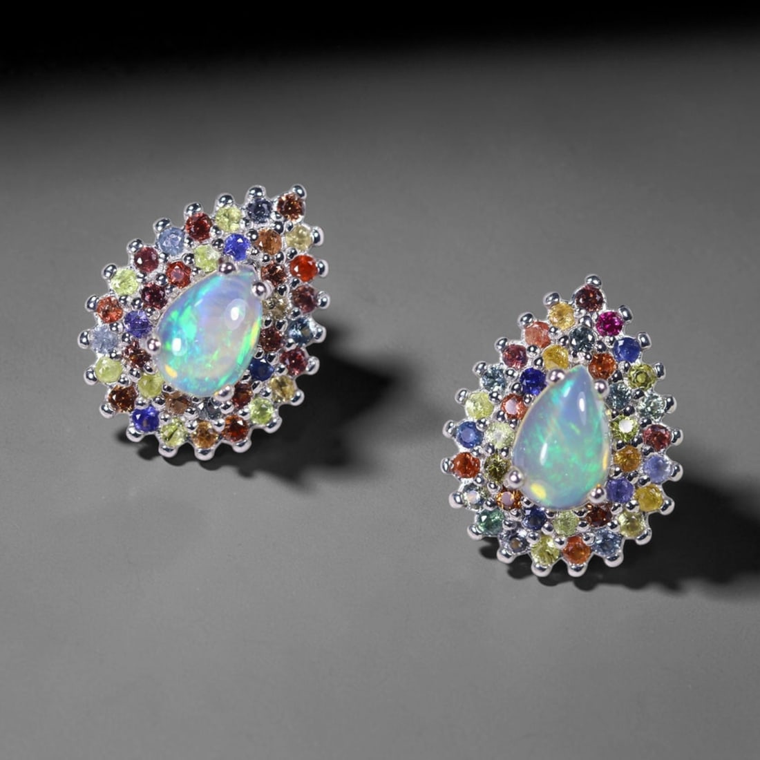 Earrings Fire Opal & Sapphire - 925 Sterling Silver , 804E (1 of 3)