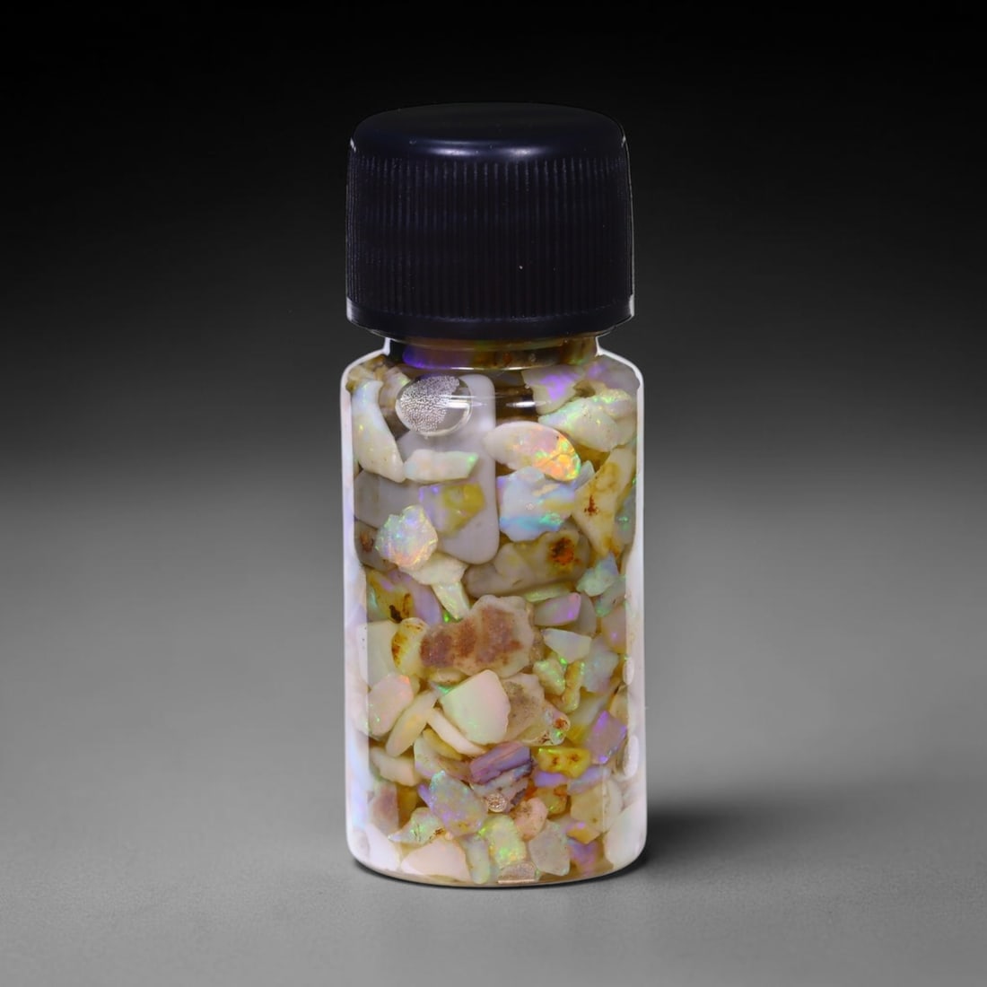 Australian Lightning Ridge Crystal Black Opal Rough Chip Jar (Good For Display), 961B: Ksmith Heritage Auctioneers Subject: Natural Australian Opal Origin: Australia Quantity: 1 Jar as photo