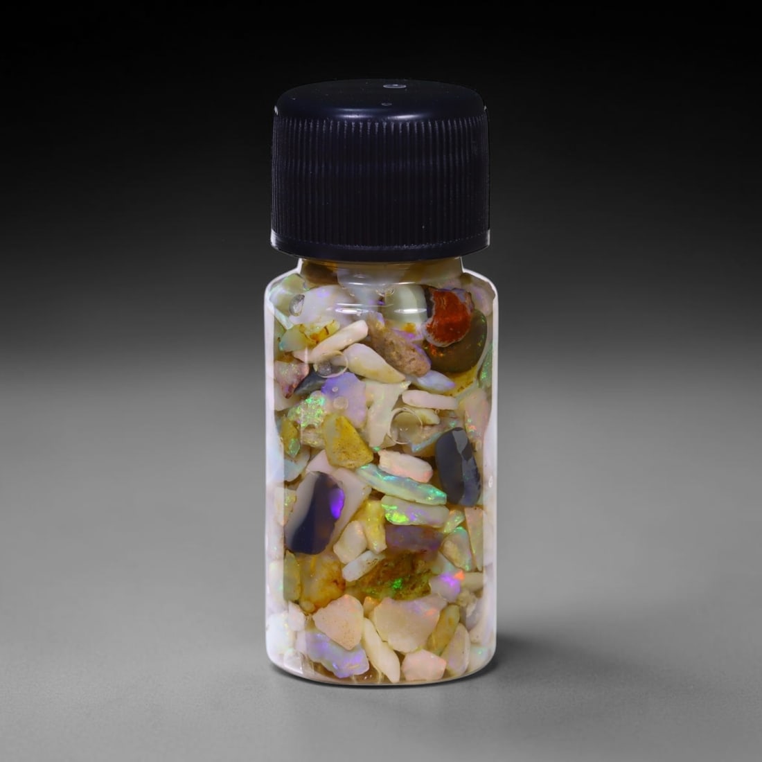 Australian Lightning Ridge Crystal Black Opal Rough Chip Jar (Good For Display), 1007B: Ksmith Heritage Auctioneers Subject: Natural Australian Opal Origin: Australia Quantity: 1 Jar as photo