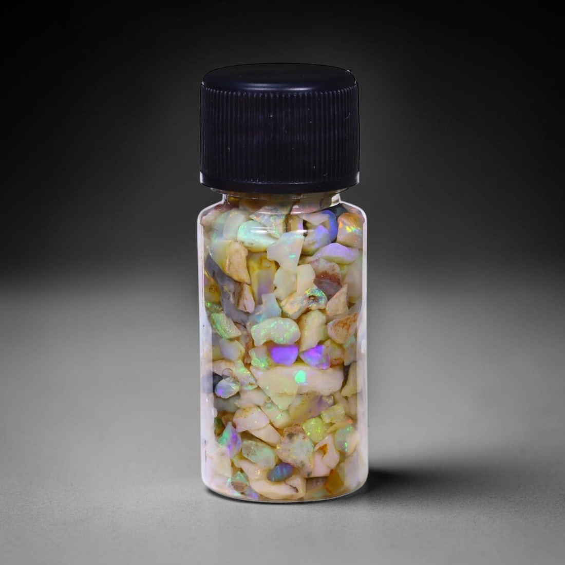 Australian Lightning Ridge Crystal Black Opal Rough Chip Jar (Good For Display), 711B: Ksmith Heritage Auctioneers Subject: Natural Australian Opal Origin: Australia Quantity: 1 Jar as photo