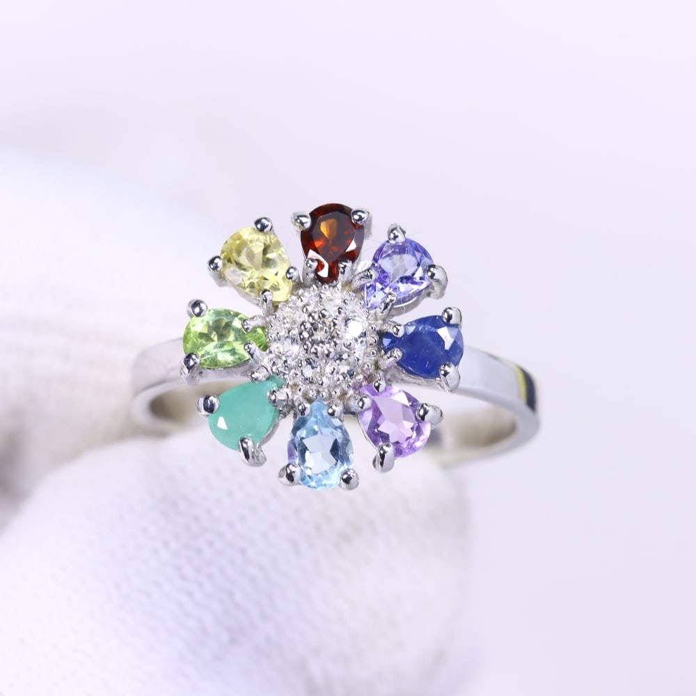 3.25g Multi Stone Ring - 925 Sterling Silver - Size US 7 , 111C (1 of 3)